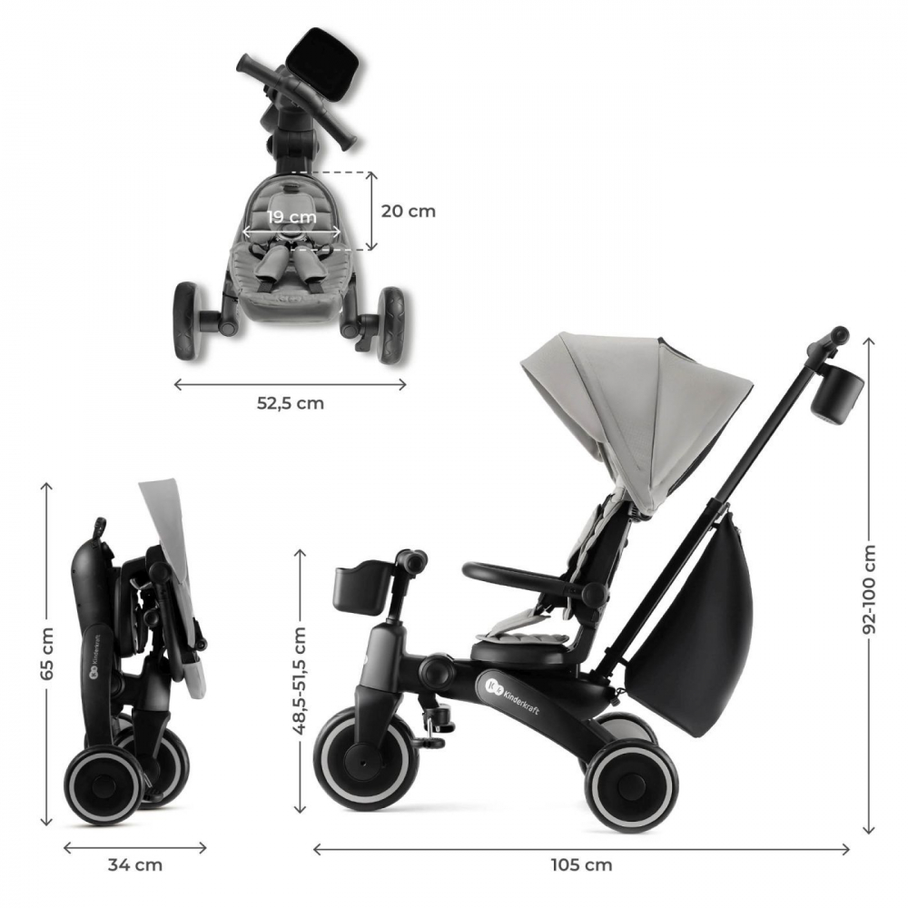 Tricicleta Kinderkraft Jazz 2 Pliabilă Grey - imagine 6