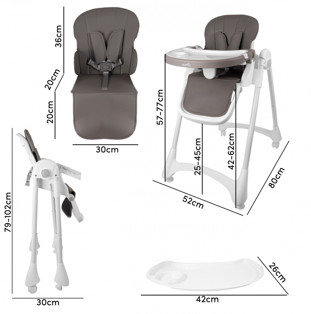 Scaun de masa 2in1 Malplay Deli Grey, pliabil cu roti - imagine 8