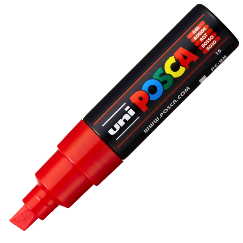 Marker Posca PC-8K 8mm, Vârf Țesit, Rosu