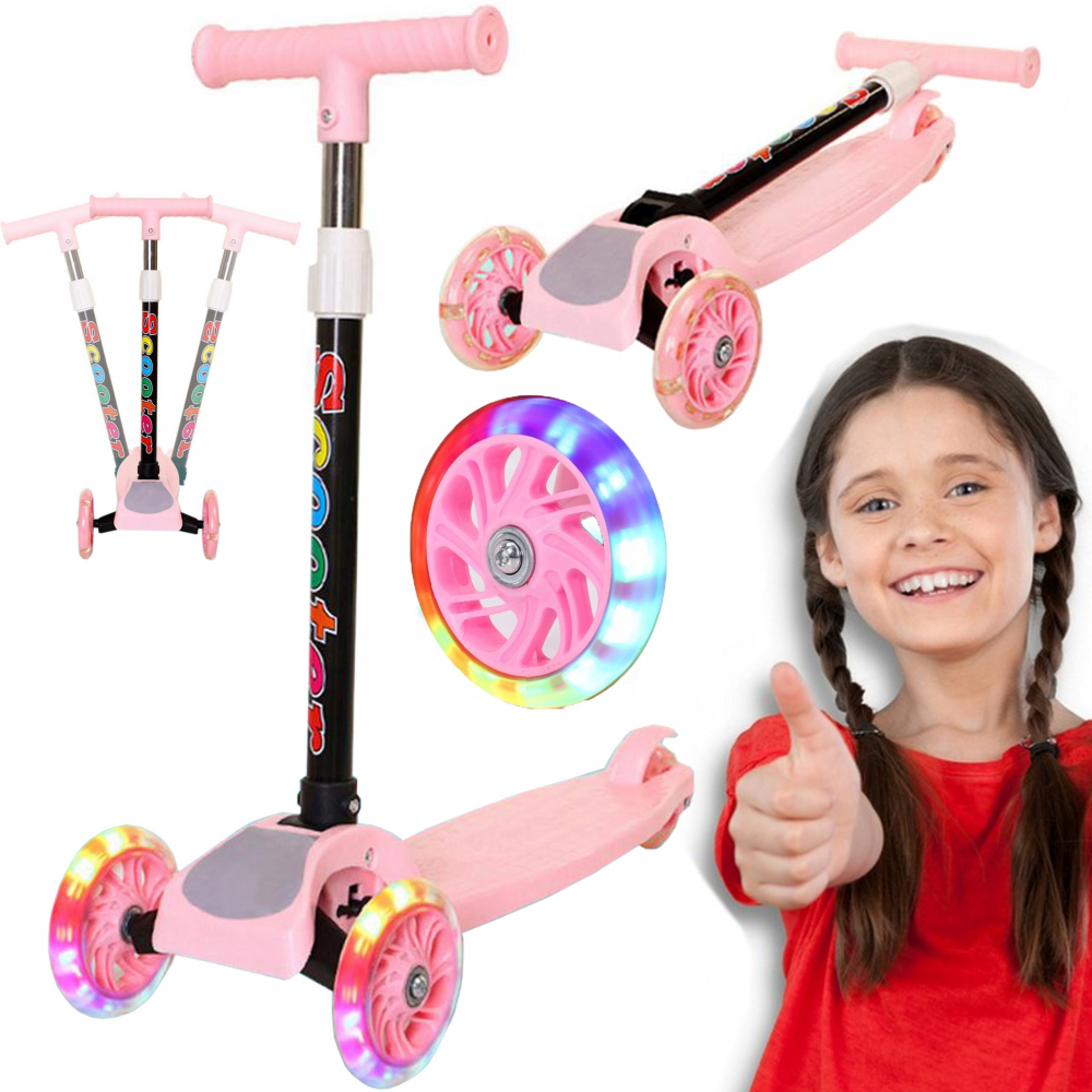 Trotineta Pliabilă cu LED NICEkids Roz