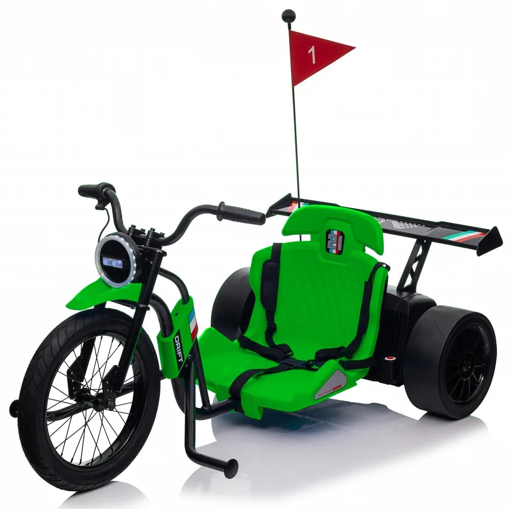 Hollicy Drift-Trike Verde 24V, Motocicletă Electrică Copii