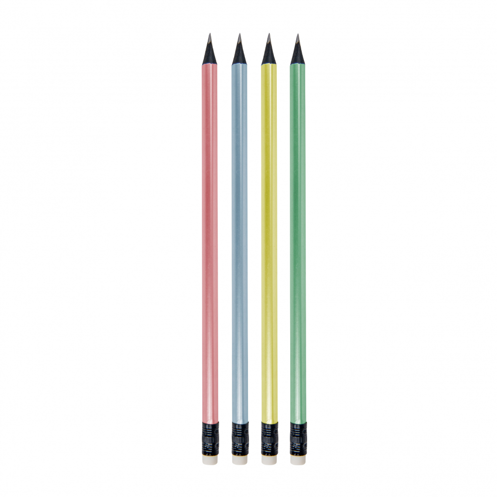 Creion Strigo HB cu gumă, lemn negru și design pastel
