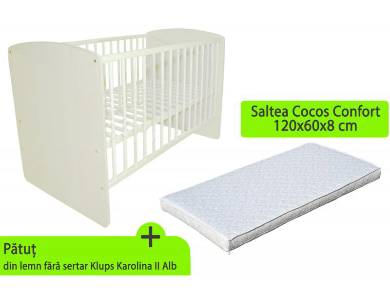 Patut Klups Karolina II Alb + Saltea 8, Sigur
