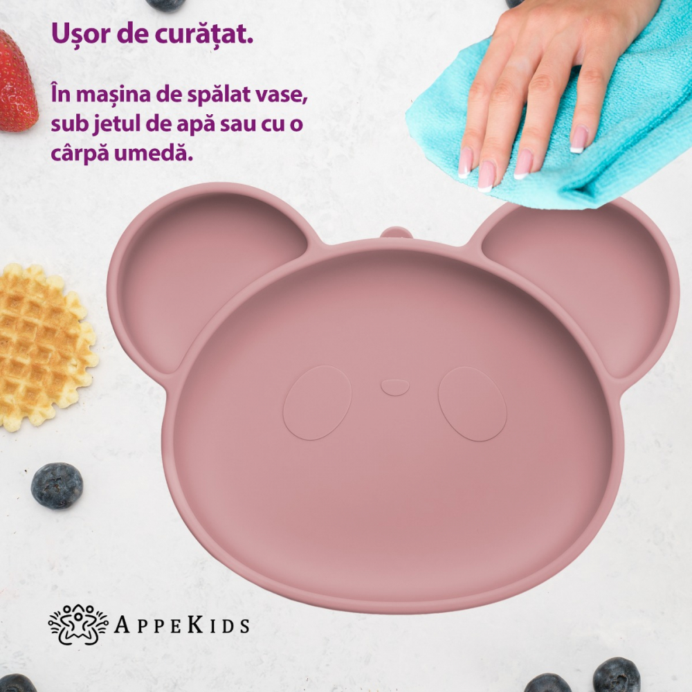 Farfurie Silicon Panda AppeKids cu Ventuza - imagine 4
