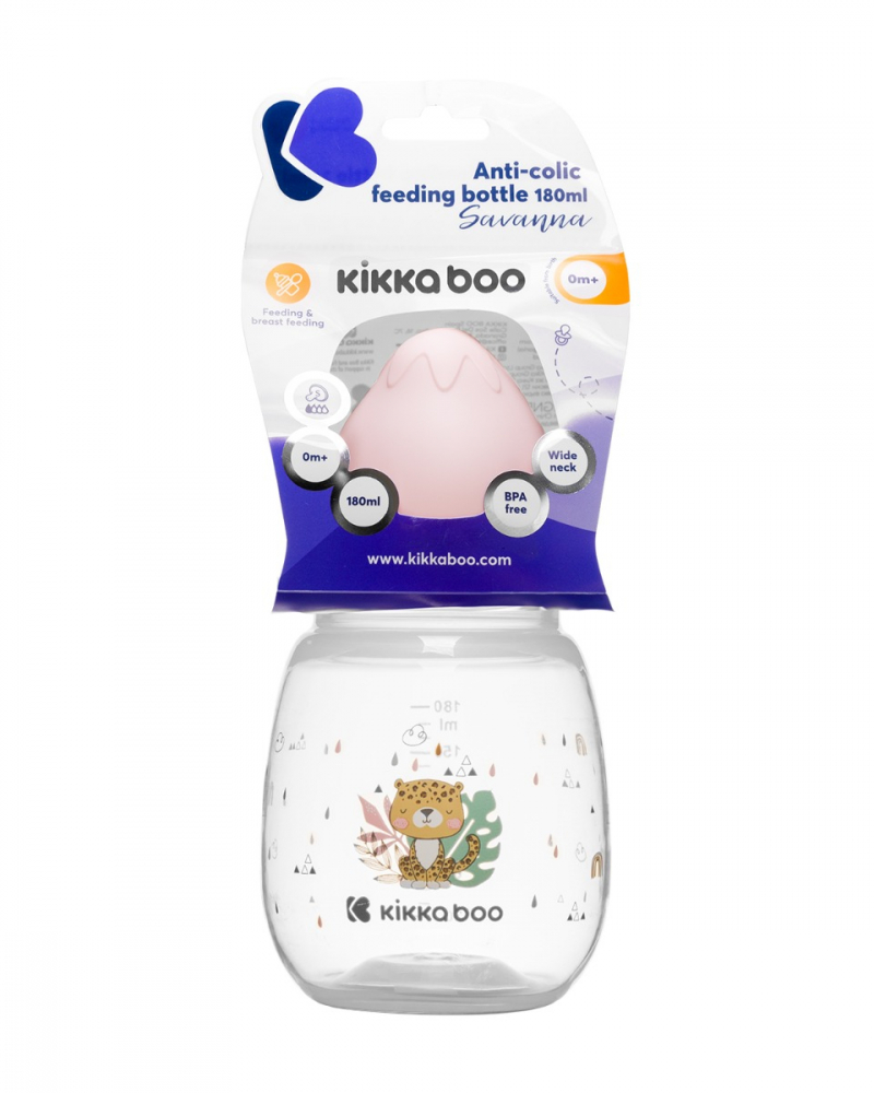 Biberon Kikkaboo Savanna 180ml Anti-Colici, Roz - imagine 3