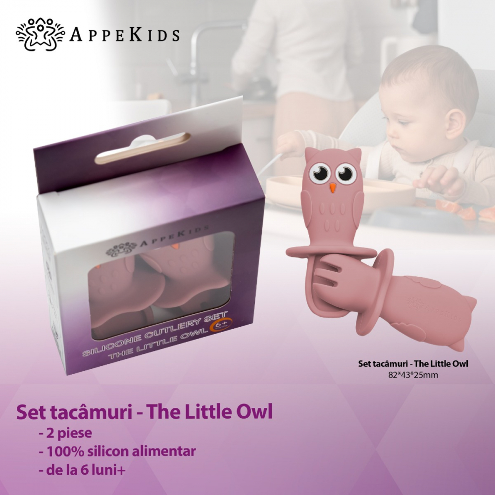 Set Tacamuri Silicon AppeKids Owl Old Rose - imagine 2