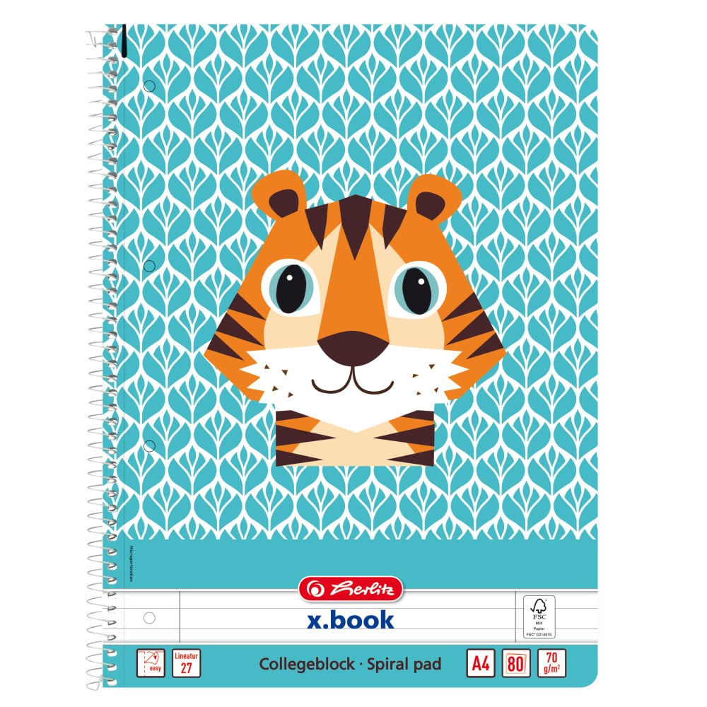Caiet Dictando Herlitz A4, Cute Animals Tigru, 80 file