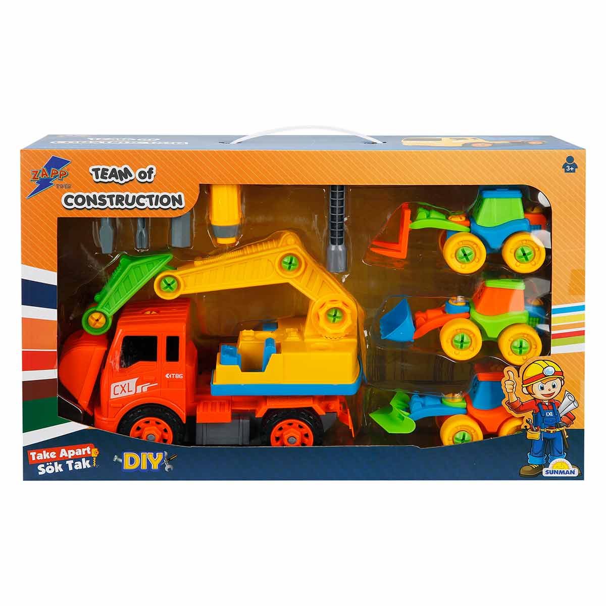 Set 4 Vehicule Constructie Zapp Toys cu Accesorii