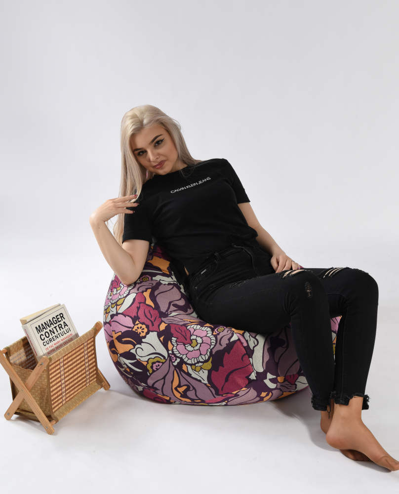 Fotoliu Pufrelax Nirvana Hobbit Flower Power - imagine 2