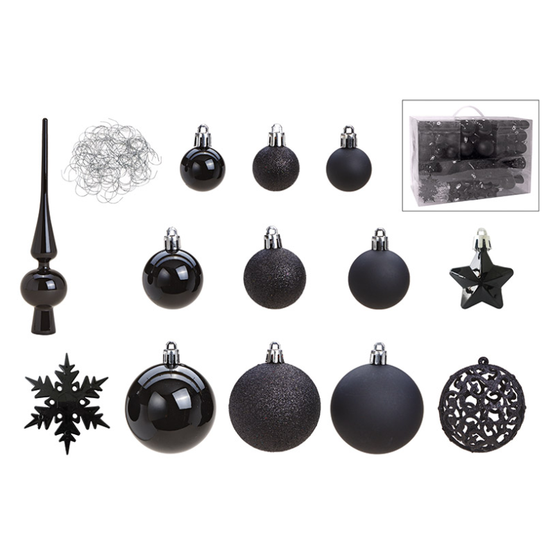 Set 111 Globuri Negre Brad Elegant Decor