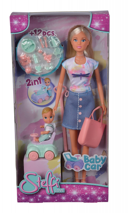 Papusa Steffi cu Masinuta si Bebe | Set Complet Jucarii