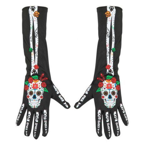 Mănuși Schelet Dia de los Muertos, 40 cm, Widmann