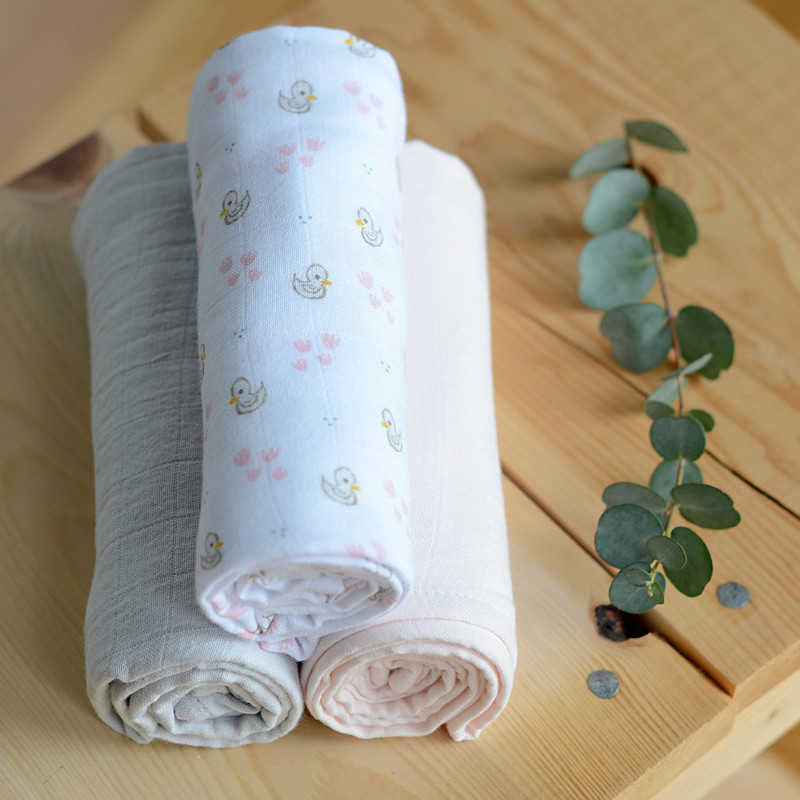 Set 3 Museline Beaba Bumbac Organic Swan Pink - imagine 3