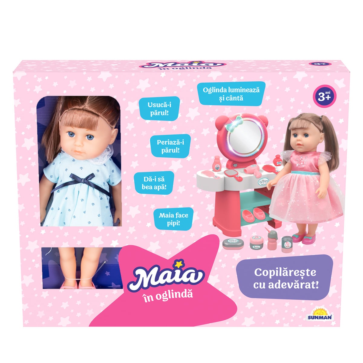 Set Papusa Maia cu Oglinda Iluminata si Muzica