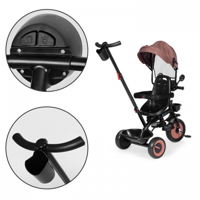 Tricicleta Ecotoys 3-in-1, scaun 360°, bej - imagine 3