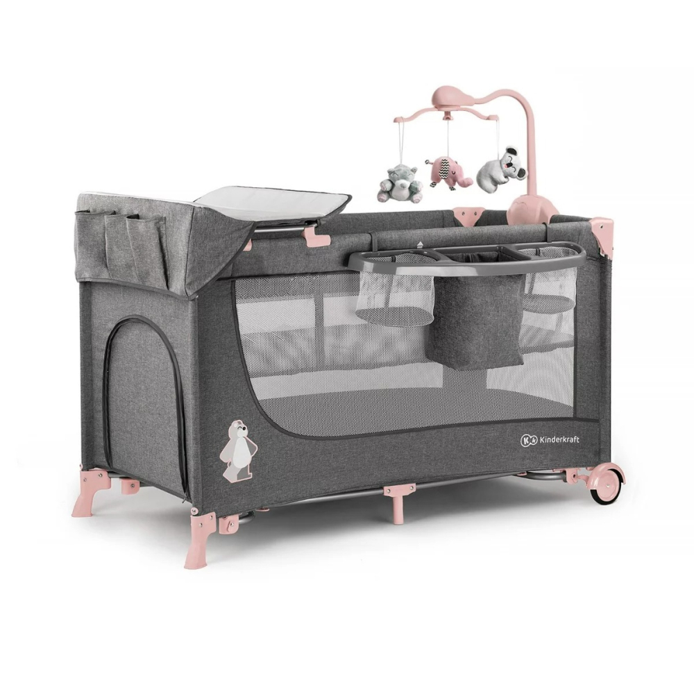 Patut pliabil Kinderkraft 2 nivele, Pink - imagine 7