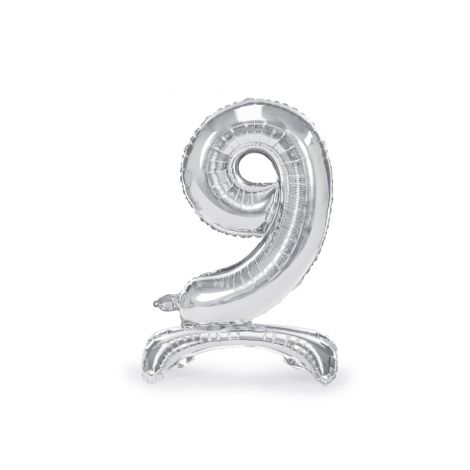 Balon Folie Cifra 9 Argintiu cu Stativ Party Deco