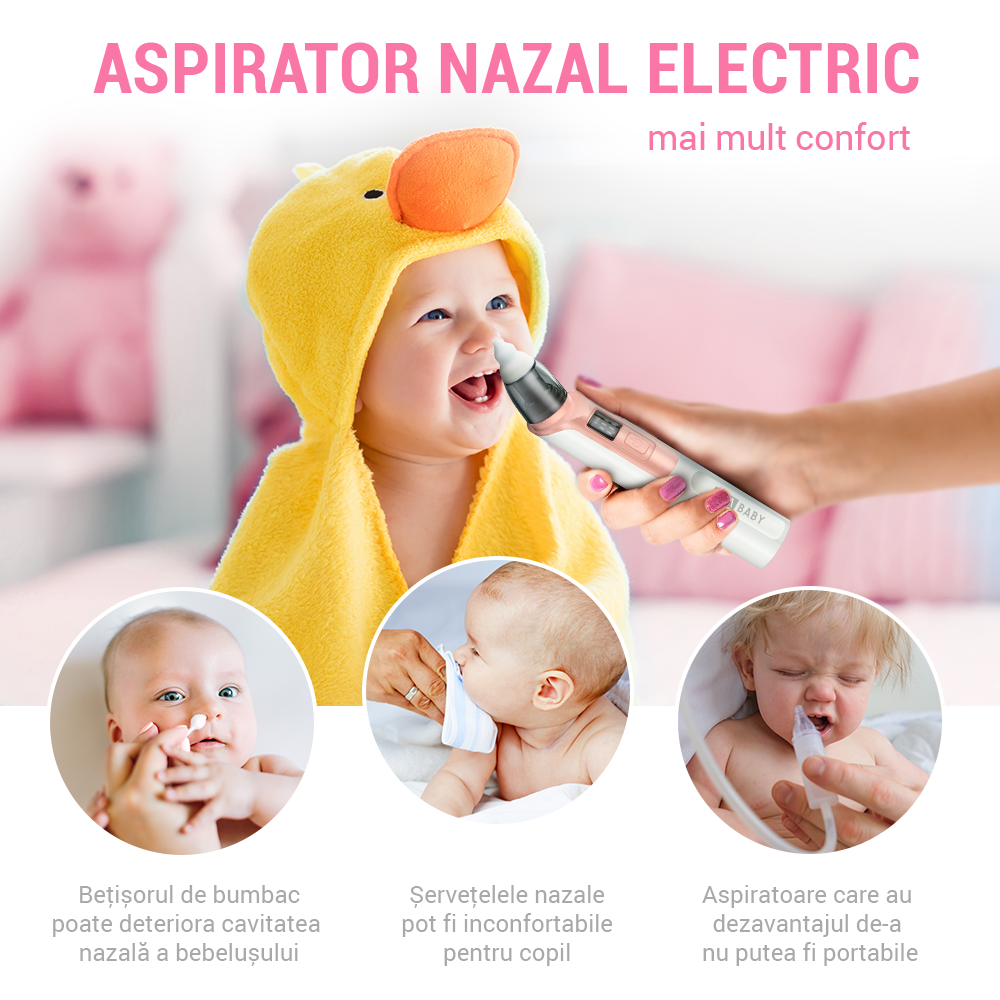 Aspirator Nazal Ima Baby, Silentios, 2 Capete, Roz - imagine 6