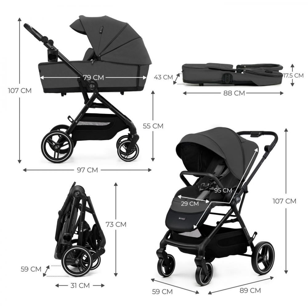 Carucior 2-in-1 Kinderkraft Yoxi Moonlight Grey - imagine 6