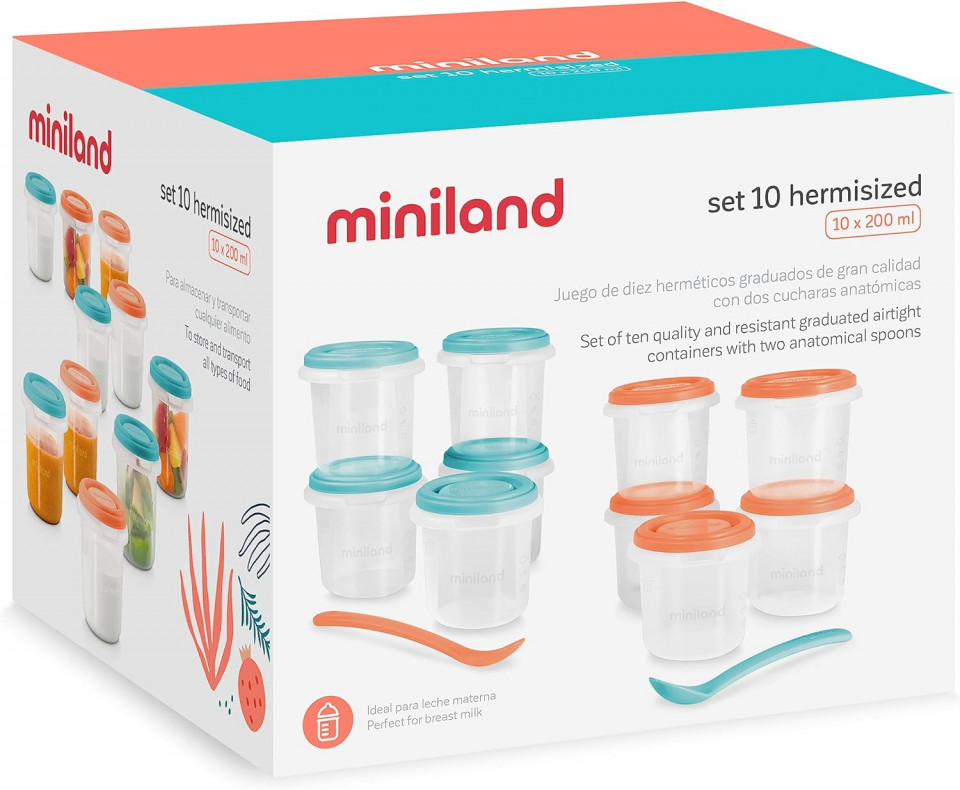 Set 10 Recipiente Ermetice Miniland, 200ml