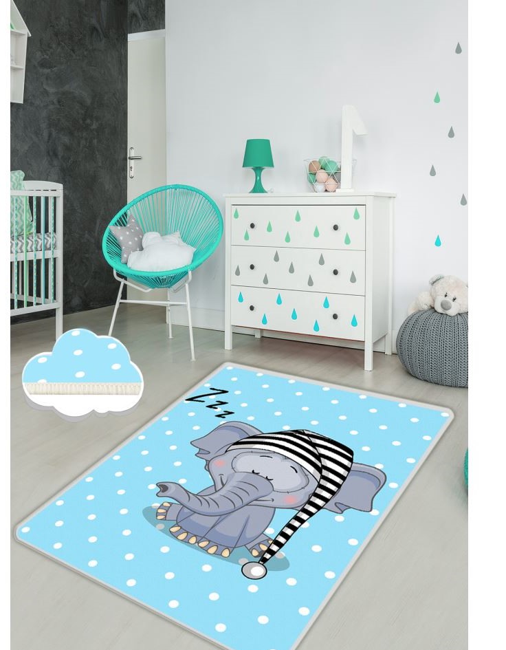Covor Antiderapant Copii Elephant Sleep 150x200 cm Chilai
