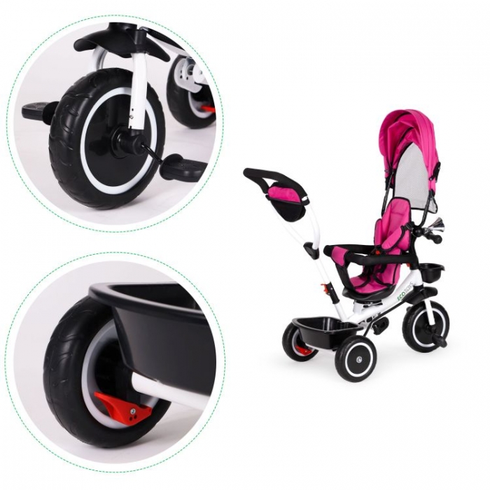 Tricicleta Ecotoys Roz, Scaun Reversibil, Siguranță