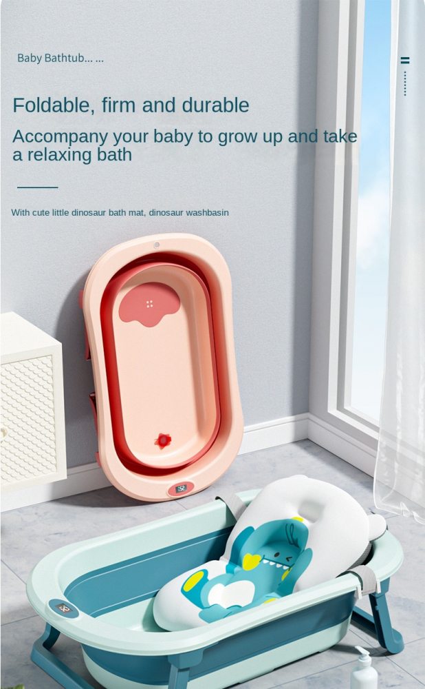 Cadita Pliabila Little Mom Dino Blue cu Termometru si Perna - imagine 2