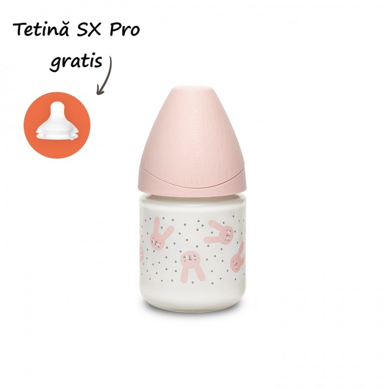 Biberon Sticlă Iepuraș Roz Suavinex 120ml - imagine 5