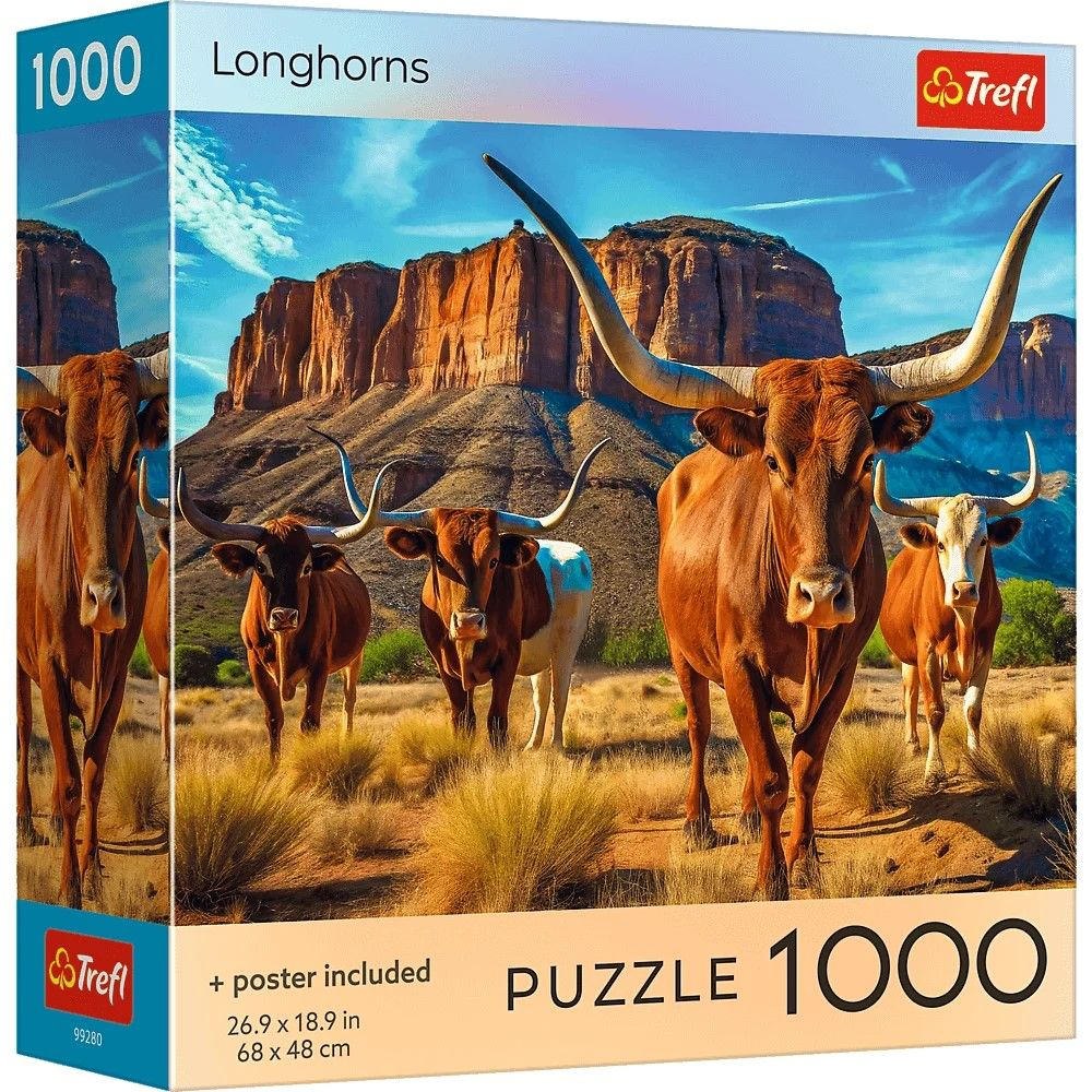 Puzzle Trefl 1000 Longhorns cu Poster Inclus