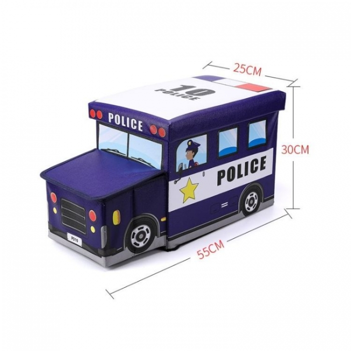 Cos Jucării Politie Ecotoys, 2 în 1 Depozitare și Puf - imagine 2