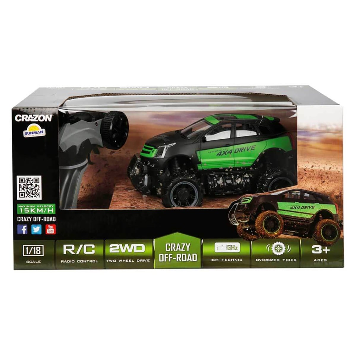 Masina Teren Crazon 4x4 1:18 Verde-Negru