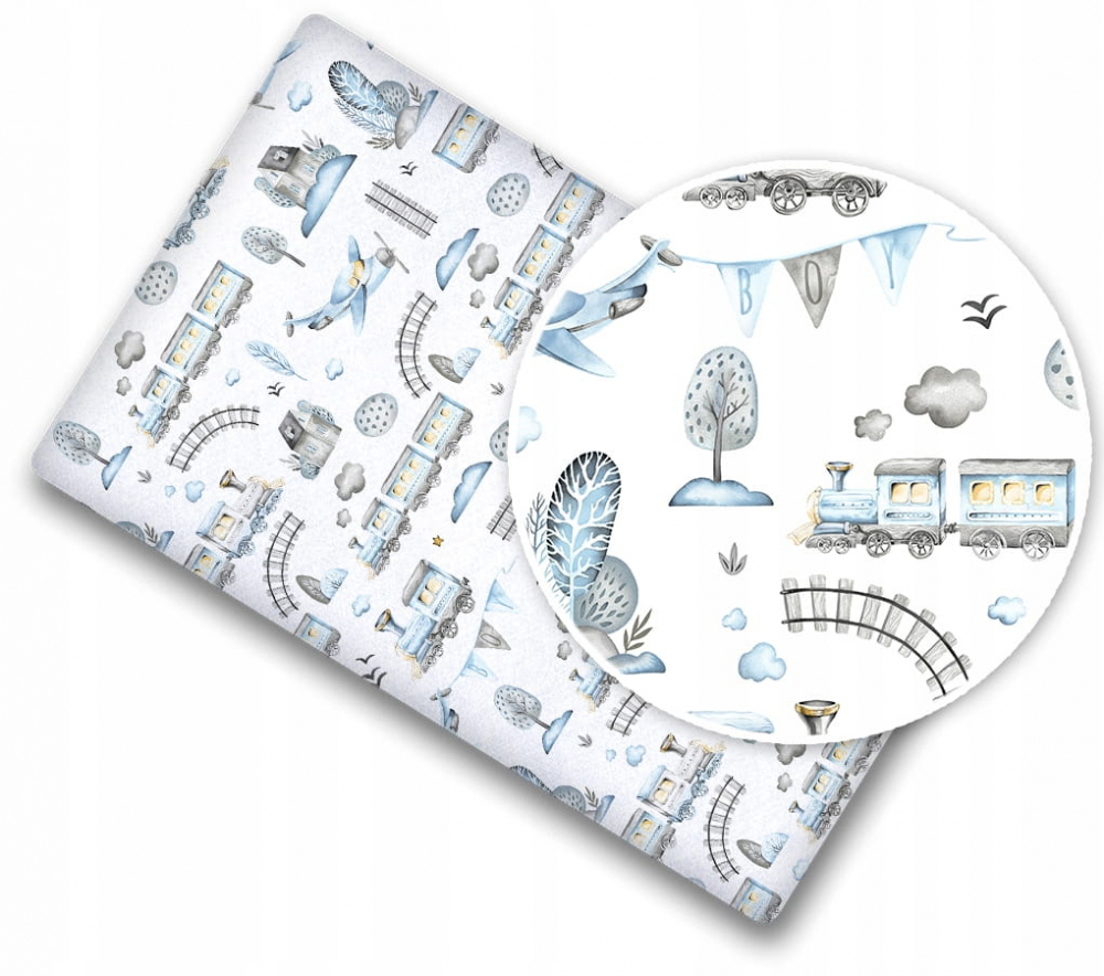 BabyMam Cearceaf Bumbac Retro Train 140x70cm - imagine 3