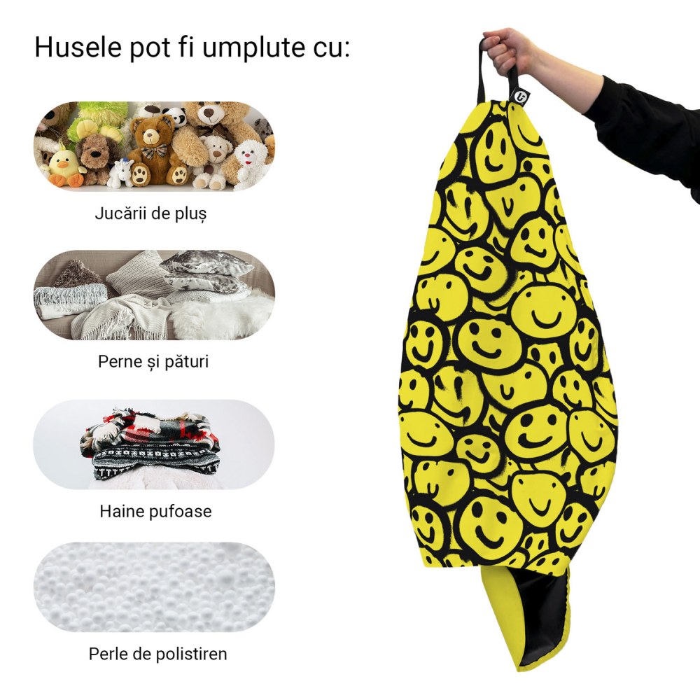 Husa Bean Bag Para XL, Smiley Galben, Updeco