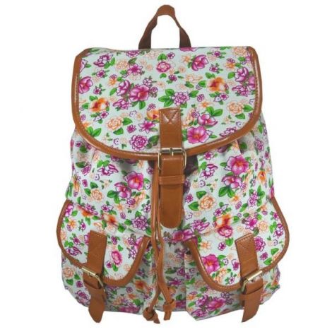 Rucsac urban LaRue Jolie Fleurs crem, piele ecologica