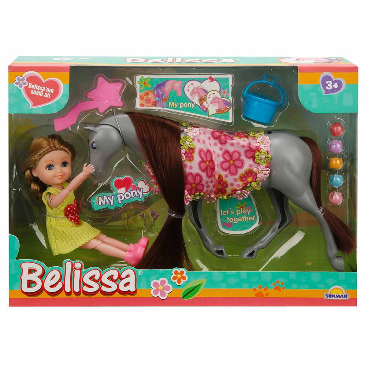 Set Papusa Belissa cu Ponei Gri, 15 cm