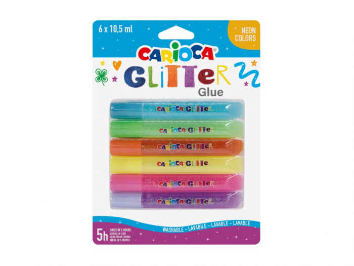 Lipici cu sclipici Fluo Carioca, 6 set