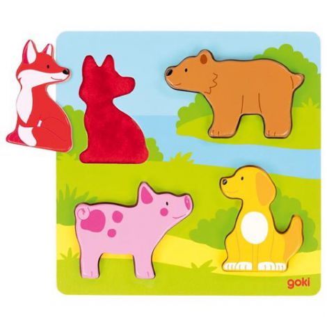 Puzzle Tactil Goki Animale, Lemn, +1 An