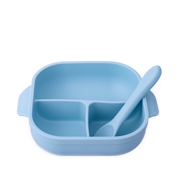 Set Diversificare Oaki, Farfurie cu Ventușă și Linguriță, Bleu - imagine 3
