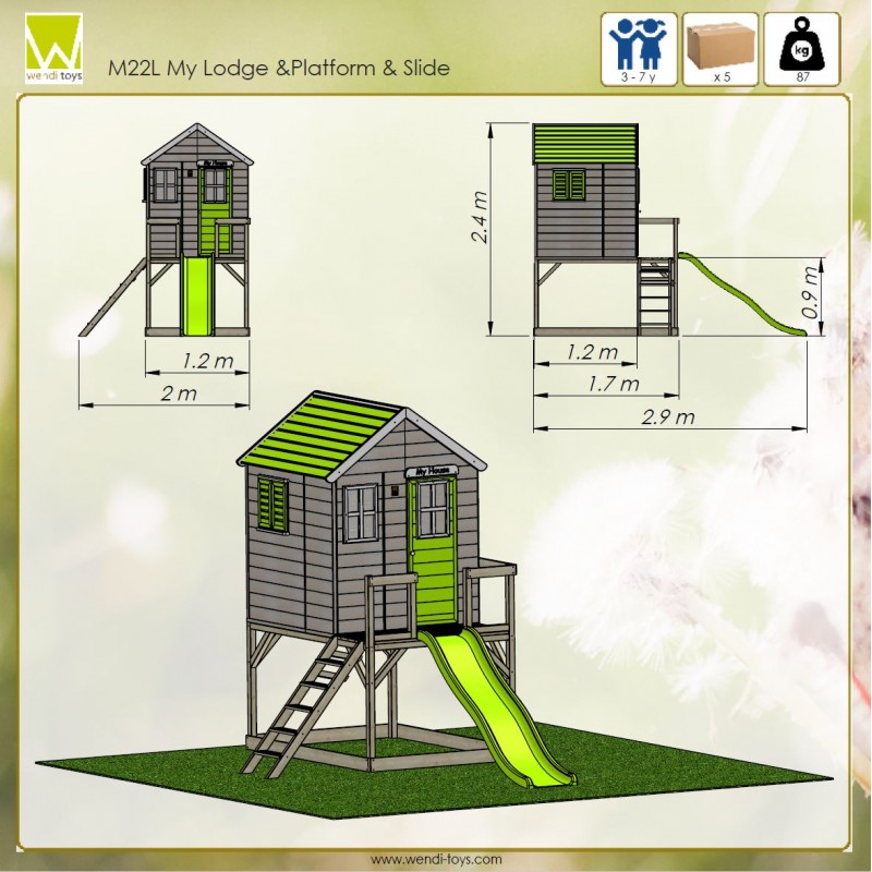 Casuta Gradina Lime Lodge cu Tobogan | Wendi Toys - imagine 2