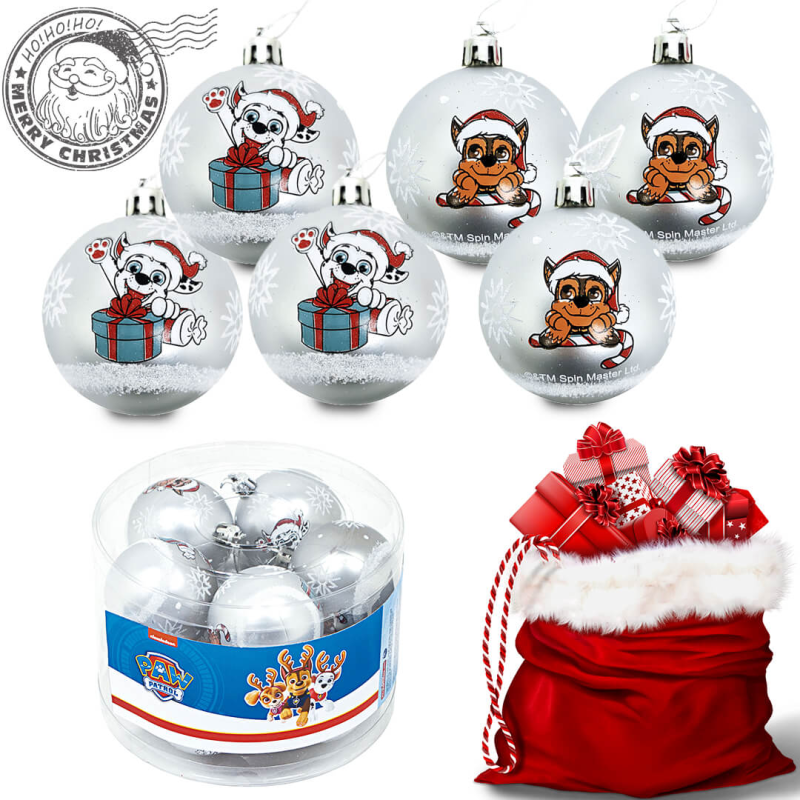 Set 10 Globuri Brad Paw Patrol Argintii - imagine 3