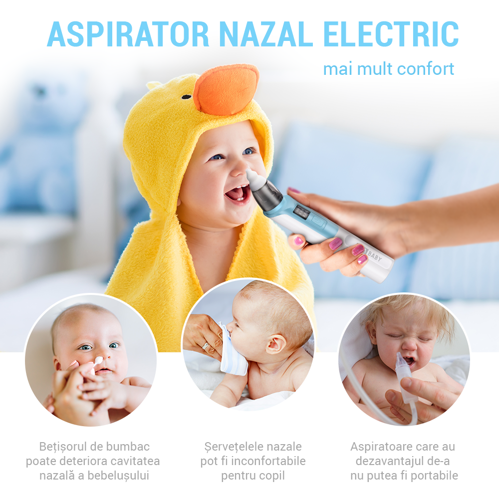 Aspirator Nazal Ima Baby, Silentios, 2 Capete, Albastru - imagine 6
