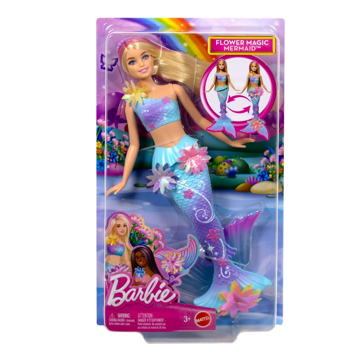 Papusa Sirena Barbie Flower Magic cu Aripioare