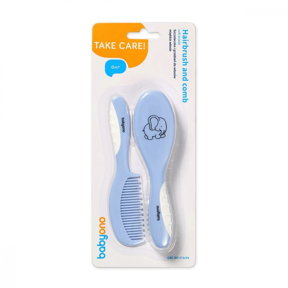 Set perie și pieptene BabyOno, păr moale, bleu - imagine 2