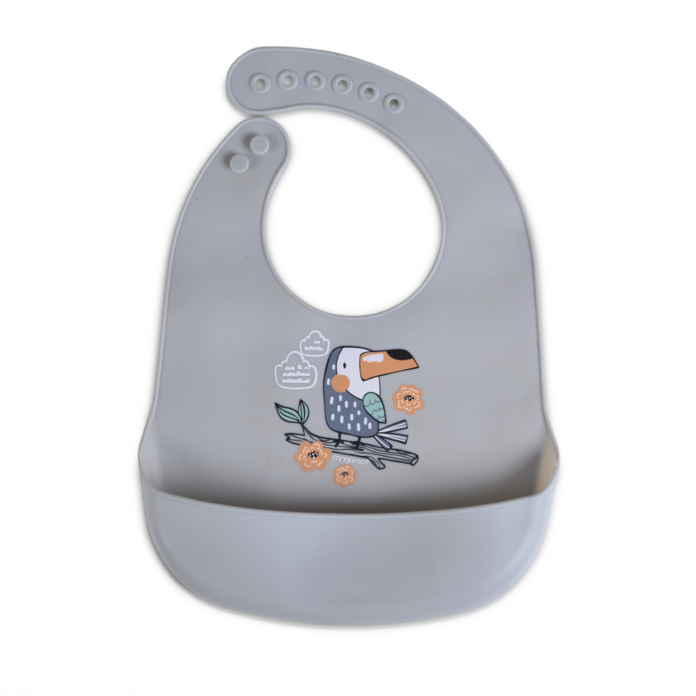 Baveta Silicon Cangaroo cu Buzunar | Rooibos Grey - imagine 2