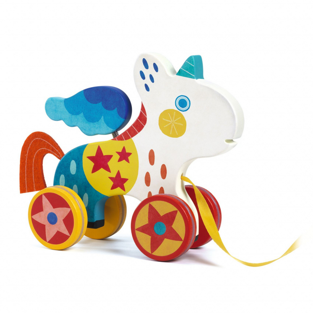 Jucărie de tras Unicorn Djeco, din lemn