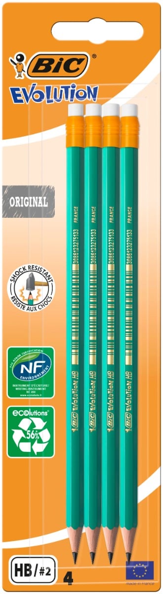 Set 4 Creioane Bic Eco Evolution, HB 2, cu Radiera