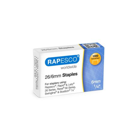 Capse 26/6 Rapesco, 1000 buc, Galvanizate