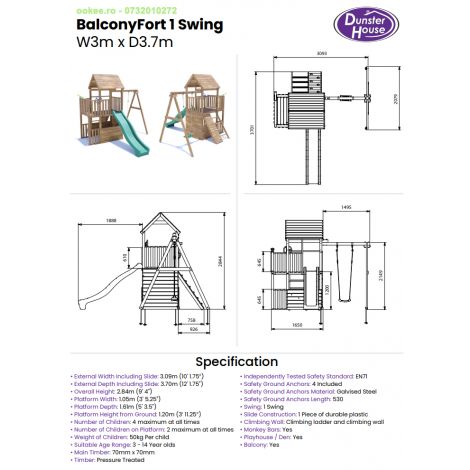 BalconyFort™ Single Swing - Spațiu Joacă Dunster House - imagine 8