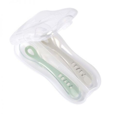 Set 2 lingurițe Beaba Sage Green pentru bebeluși +8 luni