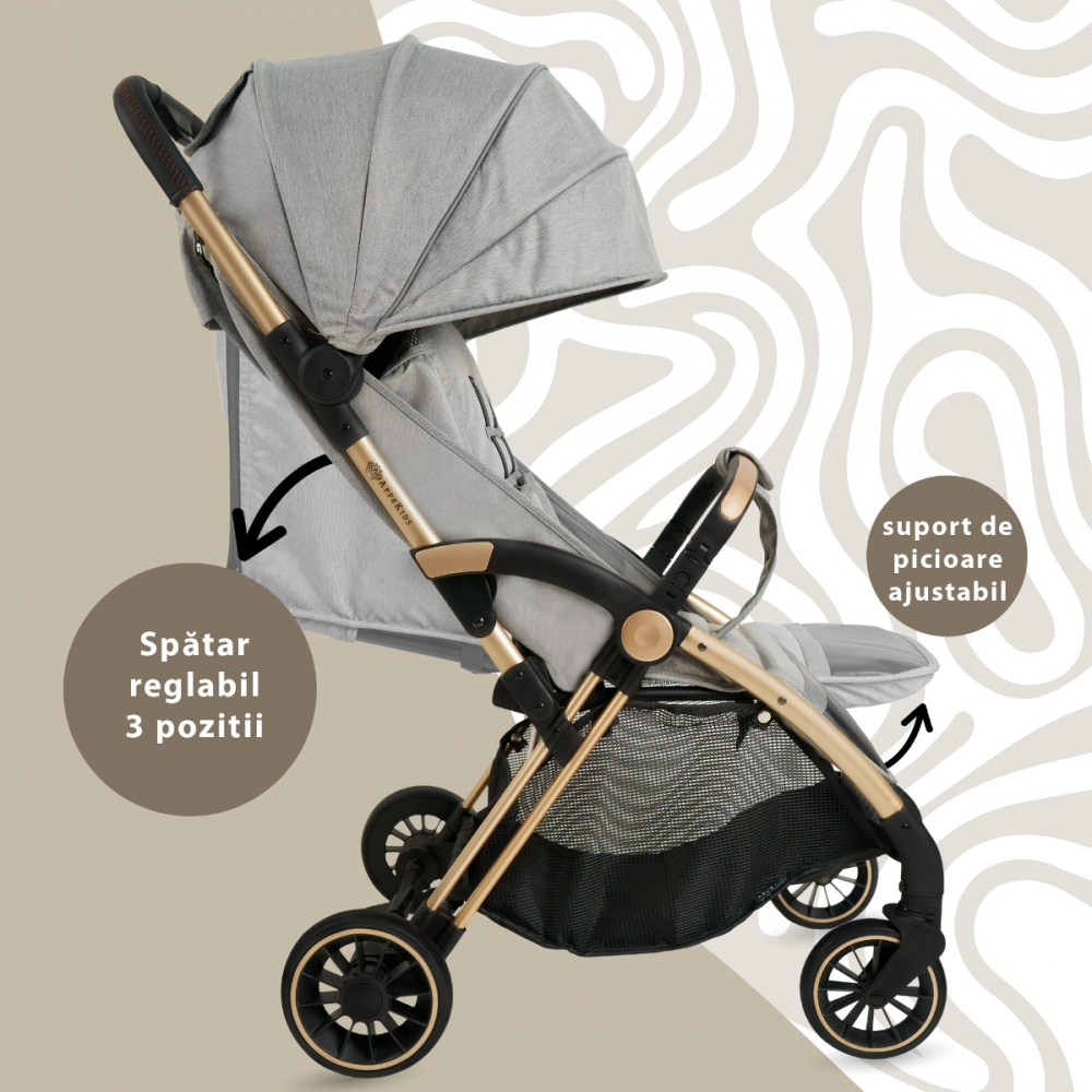Carucior AppeKids Upp Pliere Automata, Powder Grey - imagine 2